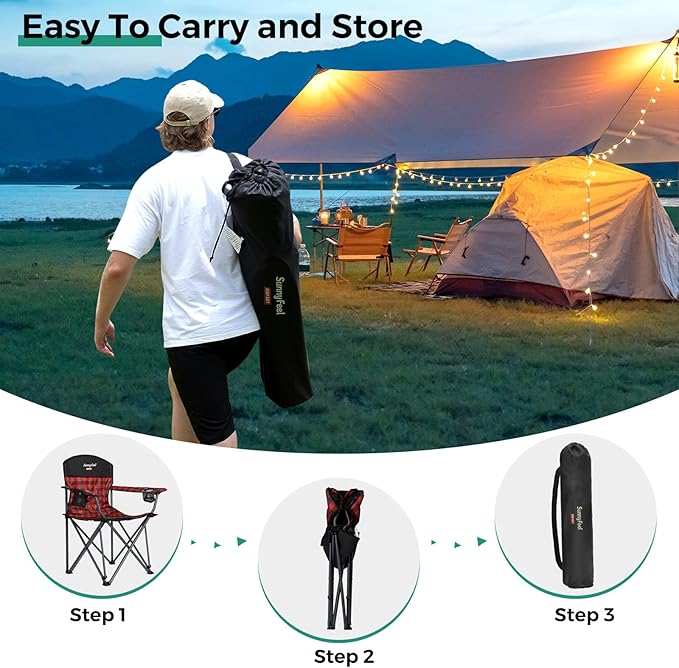SUNNYFEEL Oversized Folding Camping Chair 2 Pack 800 LBS Heavy Duty for Big Tall People Red Padded Portable Collapsible Chairs with Armrest Cup Holder & Pocket for Outdoor Travel Picnic Camp Sports