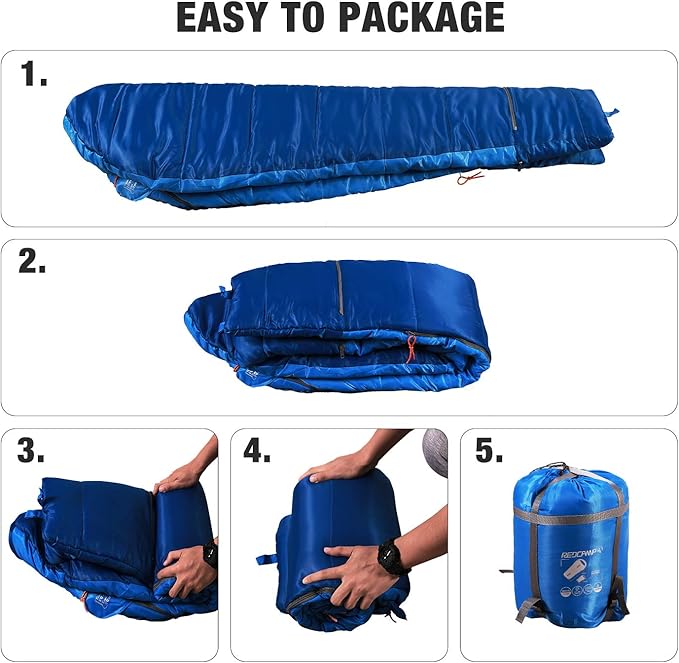 REDCAMP Kids Mummy Sleeping Bag for Camping, 3 Season Cold Weather Sleeping Bag Fit Boys,Girls & Teens, Blue/Rose Red