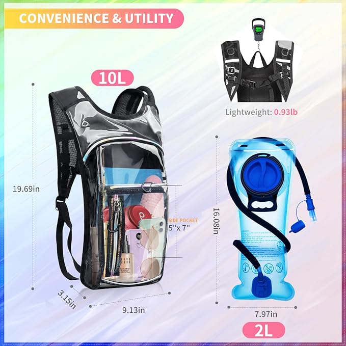 Hydration Backpack, Water Backpack with 2L Hydration Bladder, Rave Backpack Hydration Pack, Festival Essential for Raves, Hiking, Cycling, Climbing, Running, Outdoor, Camping and More