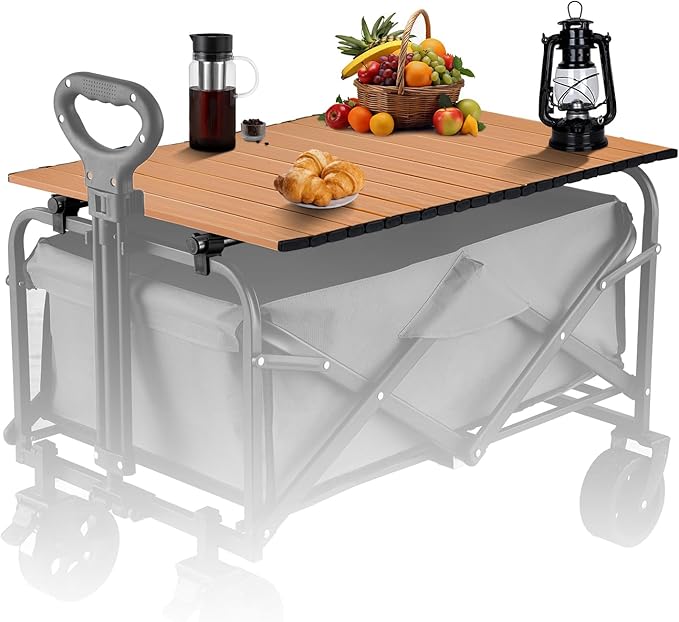 Metal Tabletop Board for Wagons Cart,Foldable Table 29"×18" Heavy Duty for Wagon,Alloy Board with Load Capacity 68LBS,Camping Essential and Gear for Outdoor Party with Family and Friends(Woody)