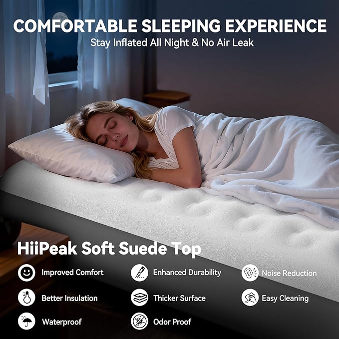 HiiPeak Twin Air Mattress Bed with Removable Multi-Function Air Pump, Self Inflatable TPU ECO Blow Up Bed, All Night Stability No Lost Air, No Peculiar Smell for Camping, Home, Guests Portable Travel