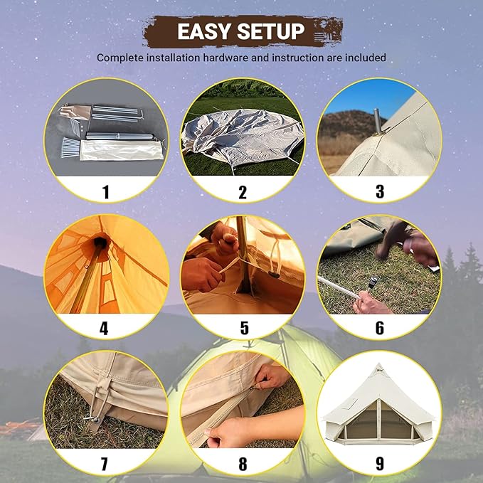 KingCamp Canvas Bell Yurt Tents, 4 Seasons Large Waterproof & Windproof Luxury Glamping Tent w/Stove Jack for Family Outdoor Camping, Hunting, Parties