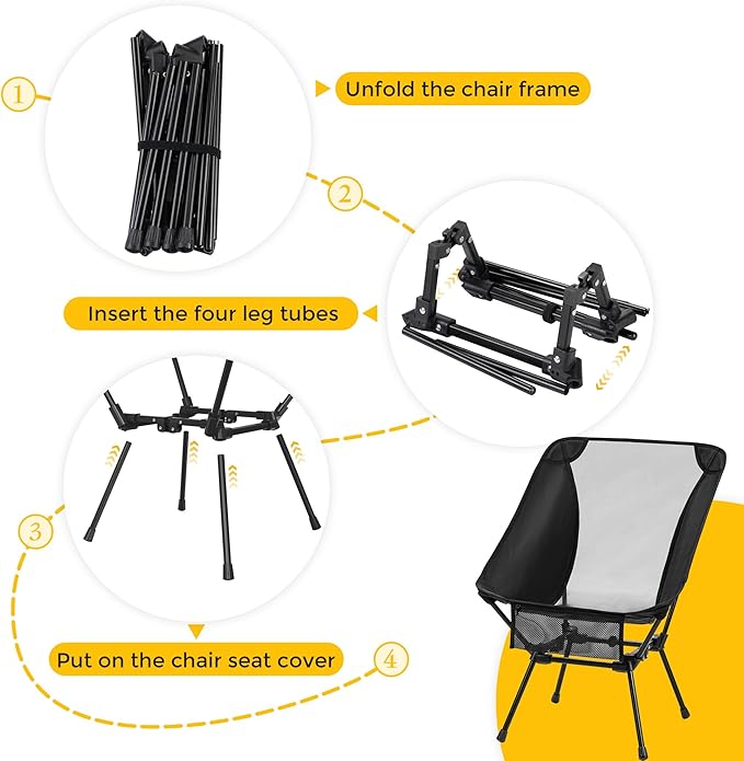 Aluminum Camping Chair with Storage Bag, 400lb Capacity, Roomier & Compact Folding Chairs for Adults, Lightweight & Portable for Backpacking, Camping, Fishing, Hiking