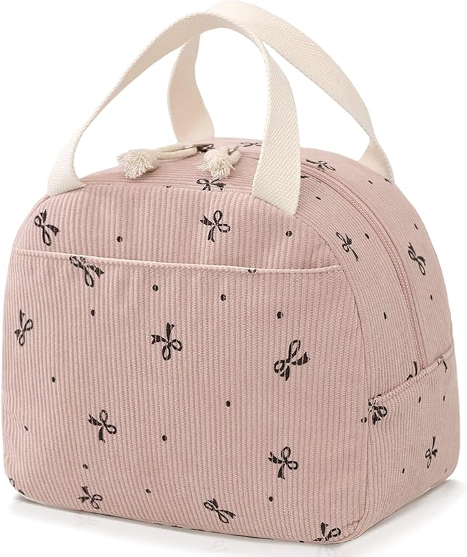 Lunch Bag for Women Men Cute Corduroy Lunch Tote Bags Reusable Insulated Lunch Box Large Capacity Reusable Insulated Cooler for Work/Picnic/Travel