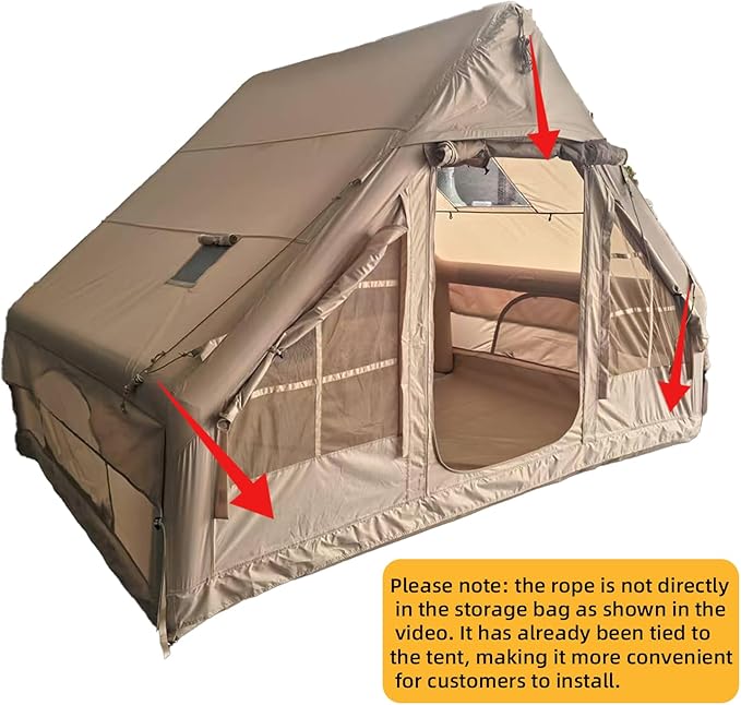 Inflatable Camping Tents with Hand Pump, Air Glamping Tents, Easy Setup Waterproof and Windproof Blow up Tent, 4 Seasons Oxford Cabin Tent with Mesh & Chimney Window.