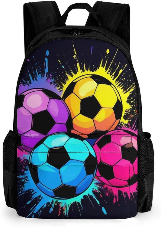 Lightweight Daypack for Camping Business Walking Cycling, Large Capacity Anti-Theft Multipurpose Bookbag, Colorful Paint Splash Ink Soccer Ball Football Black Gym Outdoor Hiking Backpack