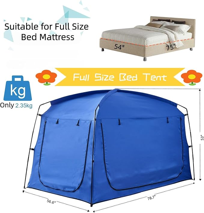Privacy Sleep Indoor Bed Tent for Adults Kids, Portable Blackout 90% Canopy Tents with 3 Doors Breathable Mesh Windows
