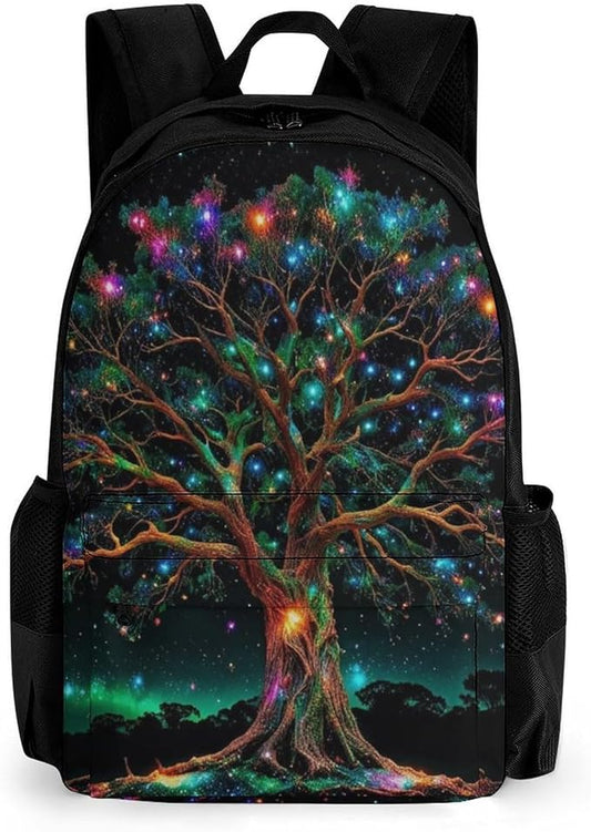 Men Women Polyester Mystery Tree Of Life Fantasy Magic Art Daypack Big Capacity Shoulder Bag With Adjustable Shoulder Straps for Camping Travel Walking Cycling