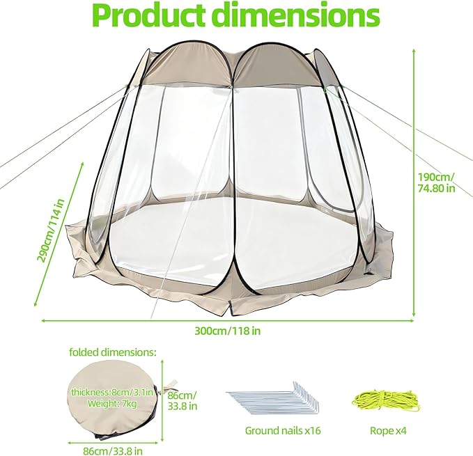 All Weather Sports Tent,Large Outdoor Camping Shelter with Vent Window,Spacious Interior,Ultra Visibility,8 Person Screen House for Party, Backyards,Hiking