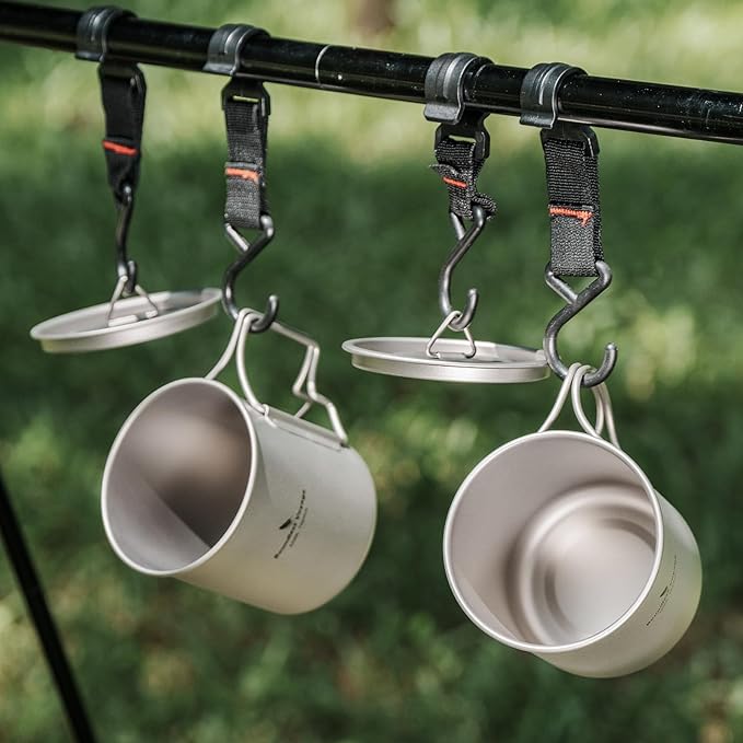 iBasingo 420ml Titanium Mug with Lid Tea Coffee Water Cup Outdoor Camping Pot Ultra-light Portable Hiking Backpacking Cooking Kit Picnic Tableware Drinkware with Foldable Handle Ti3025D