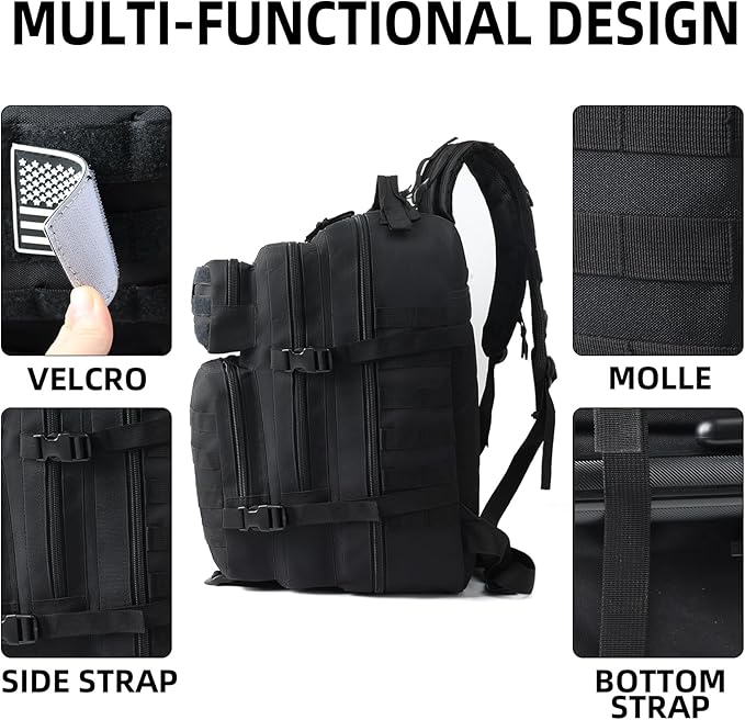 J.SH Large Military Tactical Backpack for Men, Army Assault Pack Bag with MOLLE System, 3-Day Bug Out Bag for Outdoor Hiking, Gym, Tactical Missions, Rugged Survival & Outdoor Rescue - 45L Black