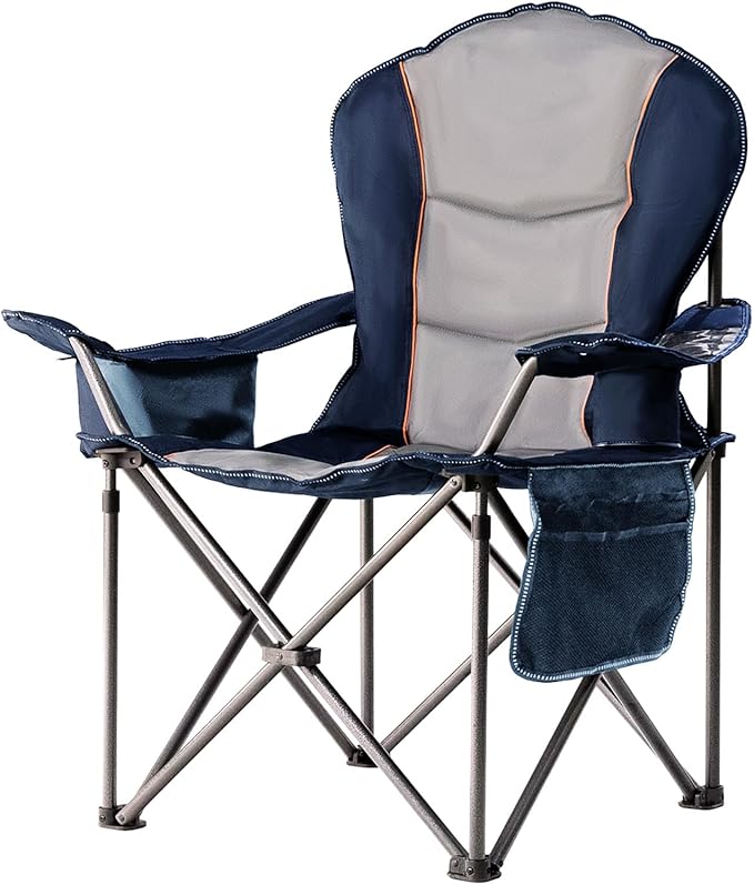 Camping Chair Oversized Folding Outdoor Camping Chair with Cooler Bag, Cup Holder & Waterproof Phone Case, Portable for Hiking/Beach,500LB (Blue & Light Gray)