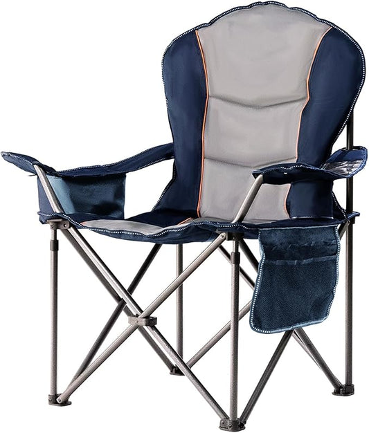 Camping Chair Oversized Folding Outdoor Camping Chair with Cooler Bag, Cup Holder & Waterproof Phone Case, Portable for Hiking/Beach,500LB (Blue & Light Gray)
