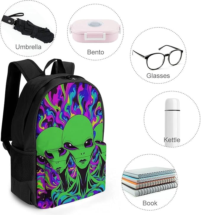 Backpack Lightweight Anti-Theft Multipurpose Cool Alien Tie Dye Shoulder Bag Large Capacity Travel Hiking Backpack With Padded Straps