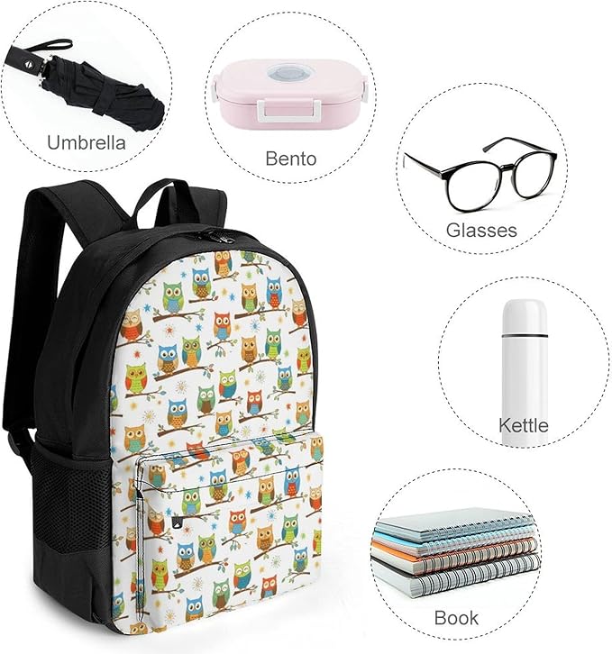 Polyester Daypack Backpack for Trekking Picnic Walking Cycling, Large Capacity Anti-Theft Multipurpose Shoulder Bag, Cute Lovely Owl Patterns Casual Daypack