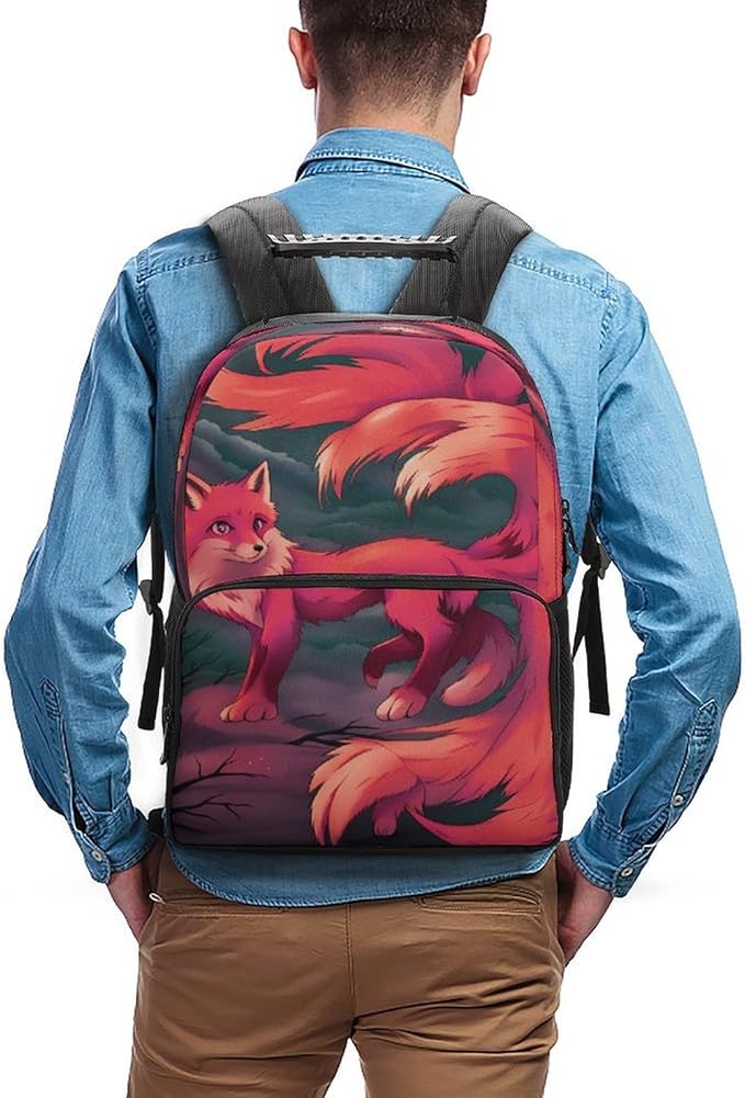 Lightweight Backpack for Gym Travel Bicycle, Big Capacity Multipurpose Anti-Theft Carry On Bag, Anime Fox Art Travel Hiking Bag Day Pack