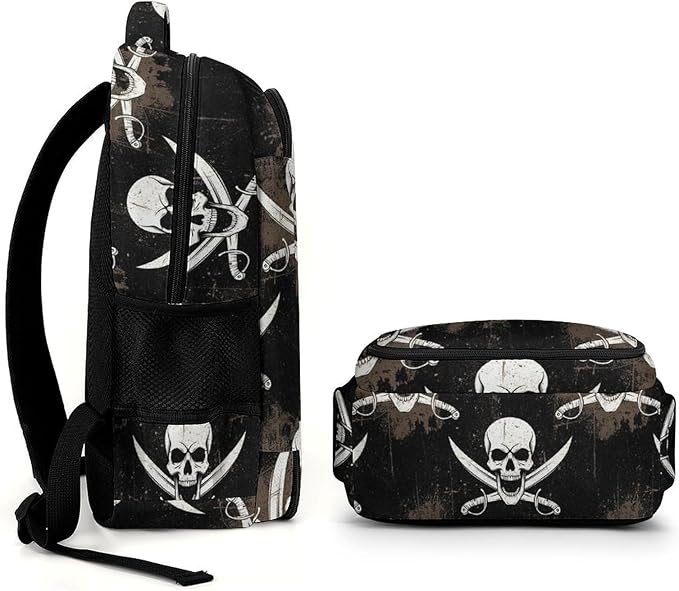 Nurse Teacher Travel Backpack Pirate Skull Flag Purse, Cute Laptop Backpack with Tumbler Holder for Women College Work Casual Daypack