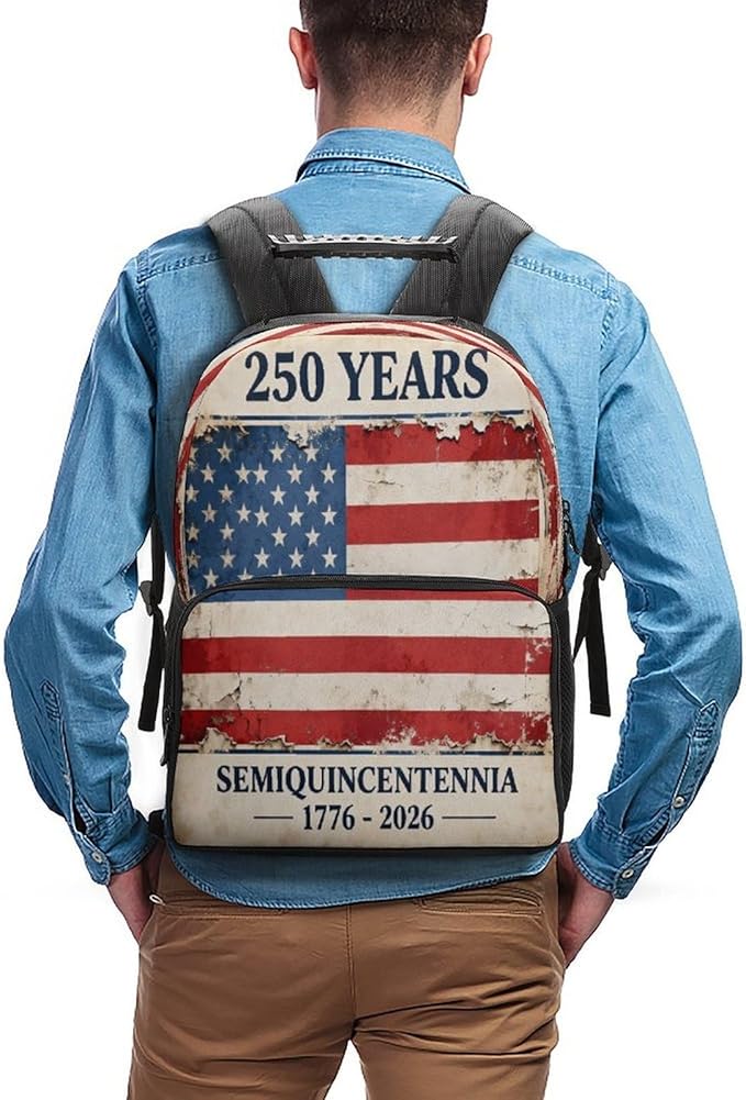 Rucksack Multipurpose Anti-Theft Big Capacity Shoulder Bag, USA 250th Anniversary Patriotic Independence Celebration Art Travel Hiking Camping Rucksack With Side Pockets