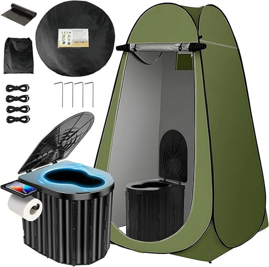 Camping Toilet with Pop Up Privacy Tent,Portable Outdoor Folding Potty,Shower Tent Dressing Room with Carry Bag for RV Travel,Truck,Beach,Fishing