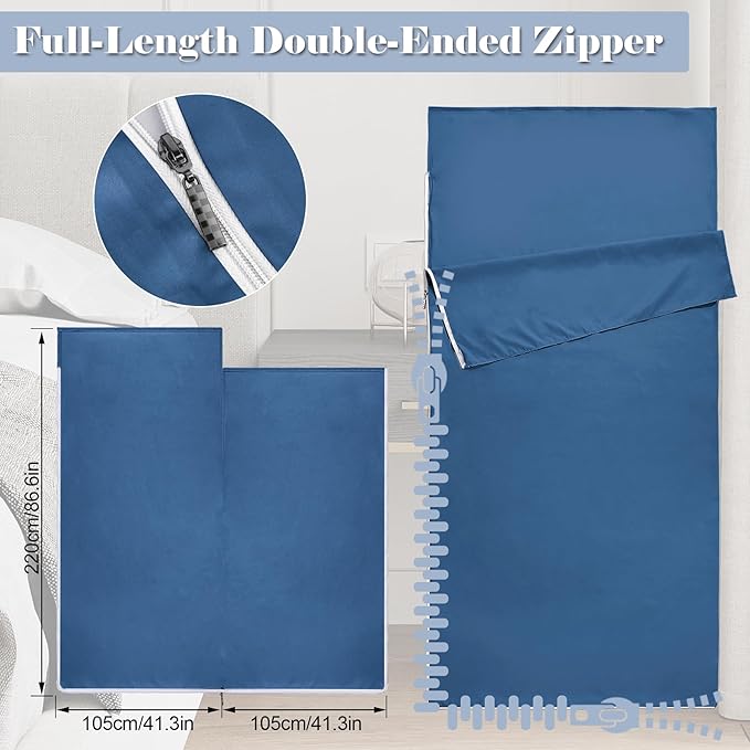 Sleeping Bag Liner,Long Staple Cotton, Adult Sleep Sack & Travel Sheets,Travel Sleep Sack for Backpacking, Hotels & Hostels Lightweight Travel Sheet Camping Sheets,Has Full Length Zipper