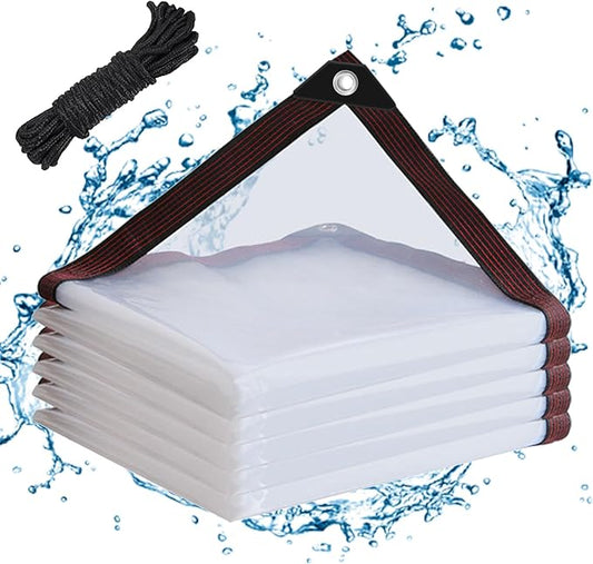 Clear Tarps Waterproof 6X8 with Grommets Clear Vinyl Tarp Heavy Duty Outdoor Clear Plastic Tarp Clear PVC Covering for Patio Henhouse Porch Canopy Plant Camping