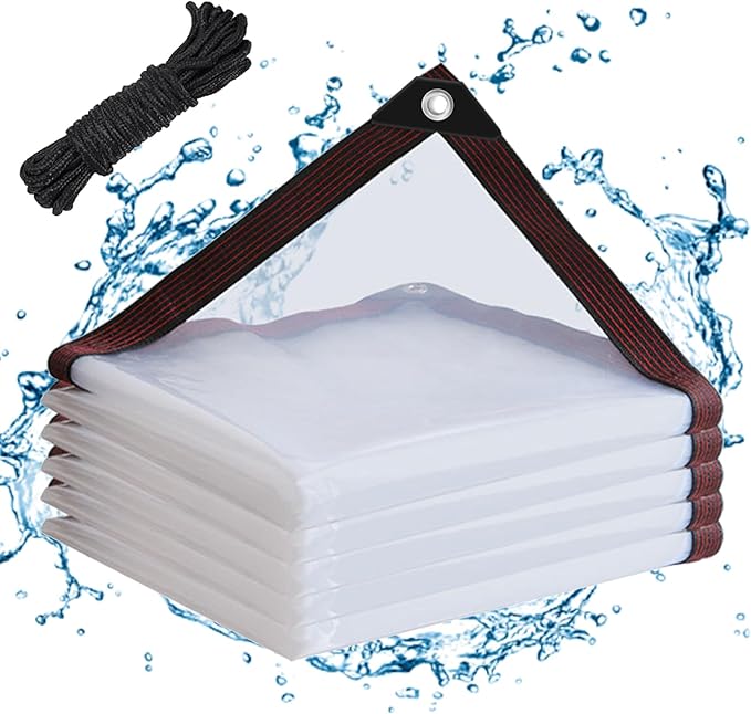Clear Tarps Waterproof 5X6 with Grommets Clear Vinyl Tarp Heavy Duty Outdoor Clear Plastic Tarp Clear PVC Covering for Patio Henhouse Porch Canopy Plant Camping