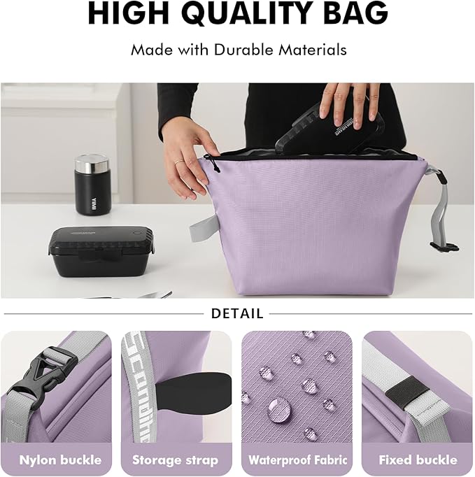Lunch Bag for Women & Men Fresh Keep Lunch Box, Small Leakproof Cooler Bag Food Lunch Containers High Capacity Reusable Loncheras para Mujer for Work, Office, Picnic, Travel (Purple)