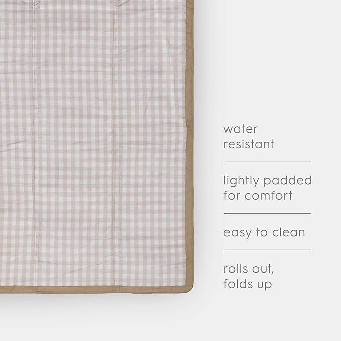 Little Unicorn 5'x10' XL Outdoor Family Picnic & Beach Blanket | Durable & Water-Resistant Fabric | Compact Fold & Easily Wipes Clean | Zipper Pocket (Beige Buffalo Check)