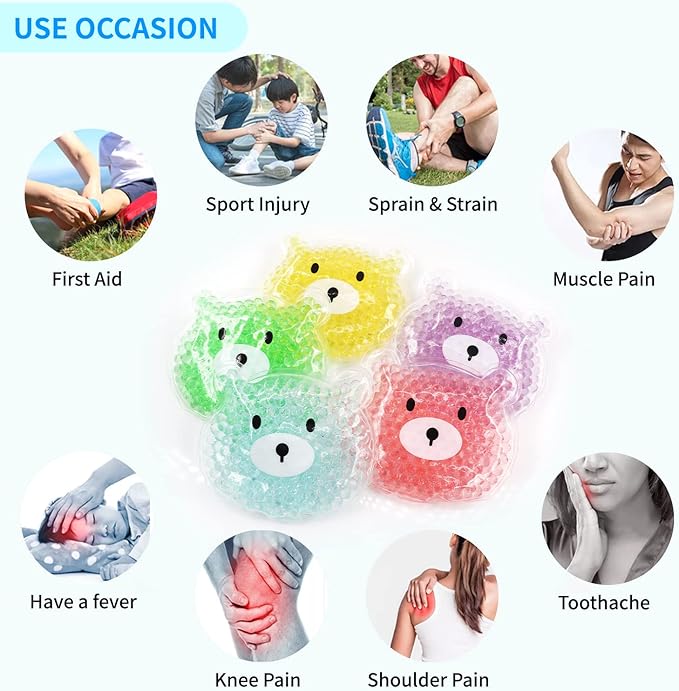 5 PCS Boo Boo Ice Packs, Kid Reusable Ice Pack, Auxiliary Fever Reduction, Hot Cold Pack for Kids Injuries, Wisdom Teeth, Baby Colic, Gas and Upset Stomach, Pain Relief, Fever, Headaches