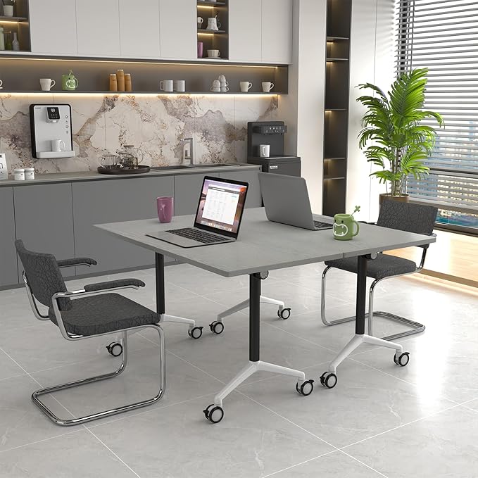 Folding Conference Table Flip-Top Rectangular Meeting/Training Table with Locking Casters,Mobile Nesting Design, 25mm E1 Scratch-Resistant Work Surface (8, 61 * 19.7 * 29.5Inch)
