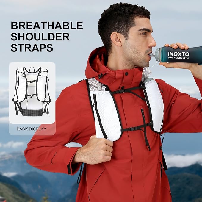 IX INOXTO Hiking Backpack 15L/22L Ultra Lightweight Packable Travel Backpack Small Waterproof Foldable Outdoor Day Pack with Two 500ML soft flasks for Men Women (White)