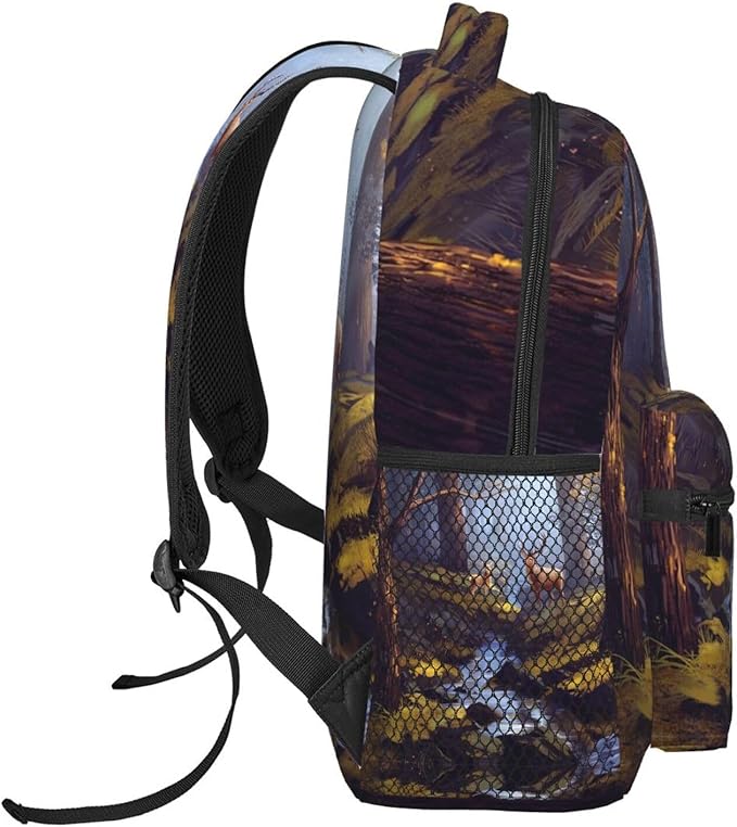 Daypack Backpack Anti-Theft Multipurpose Large Capacity Carry On Bag, Tree Camouflage Deer Art Traveling Camping Backpack With Side Pockets