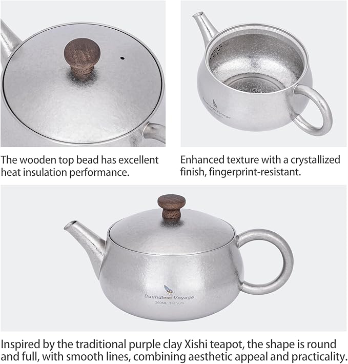 Boundless Voyage Titanium Camping Cooking Teapot Fast Heating Ultralight Kettle for Boiling Water, Tea, Coffee Ti3106D