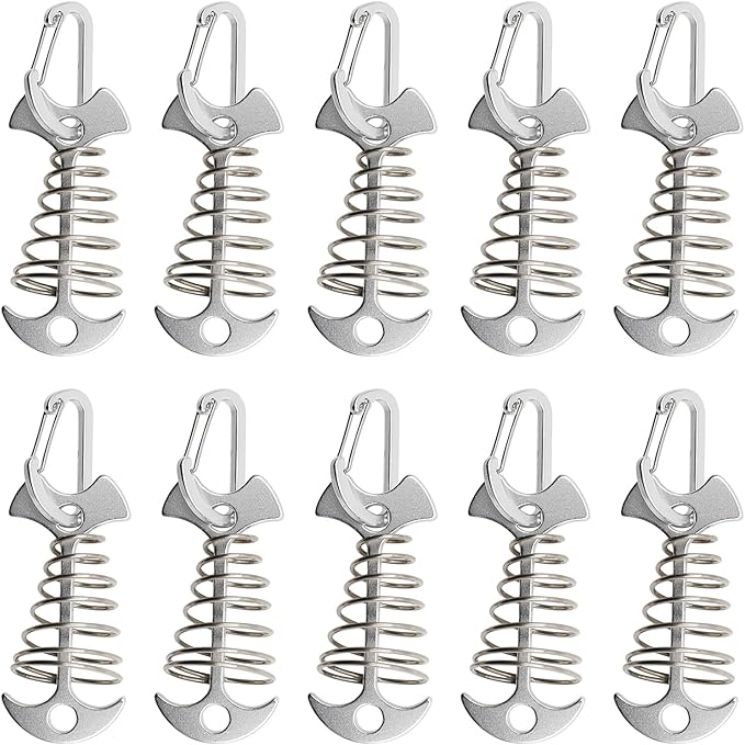 10 Pack Deck Anchors Pegs with Carabiners, Aluminum Tent Rope Tightener with Clips Cord Adjuster, Canopy Tent Anchors Outdoor Camping Tent Accessories