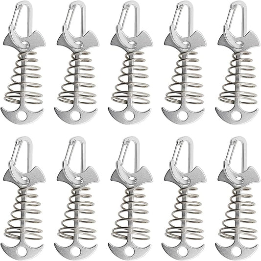 10 Pack Deck Anchors Pegs with Carabiners, Aluminum Tent Rope Tightener with Clips Cord Adjuster, Canopy Tent Anchors Outdoor Camping Tent Accessories