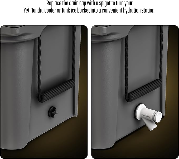 Galvanox Spigot Drain Plug Designed for Yeti Tundra Coolers and Tank Bucket Models, Push-Button Water Dispenser with Double Seal Leak-Proof Design (White)
