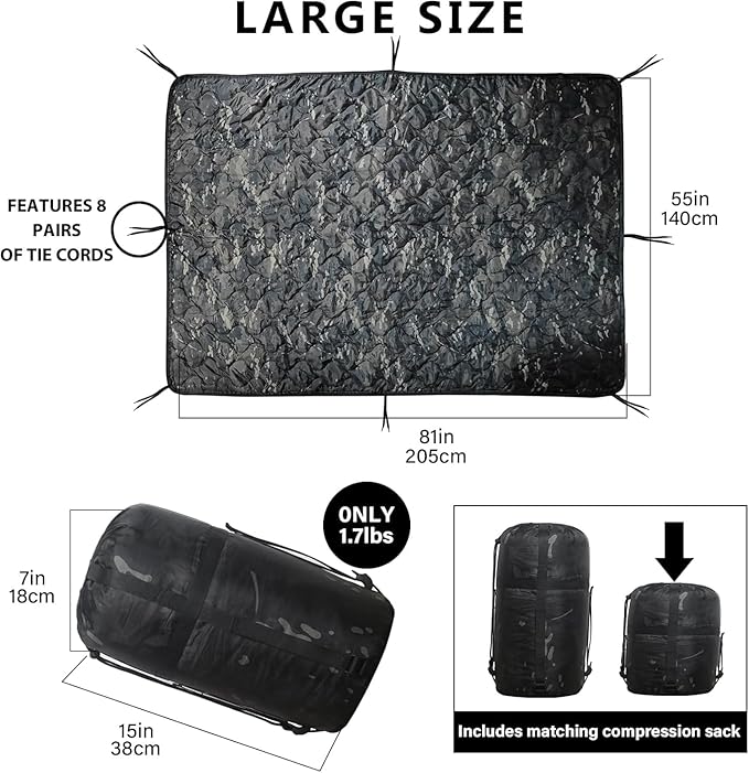 Camo Poncho Liner, Army Blanket, Military Sleeping Bag, with A Compression Carrying Bag, for Traveling, Hiking, Camping, Outdoor Survival, Car Blanket