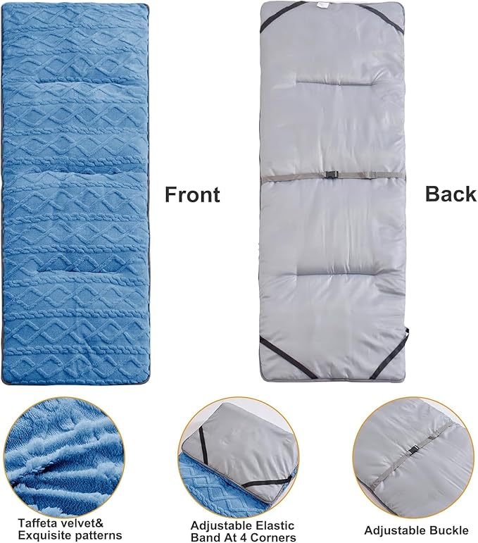 Folding Camping Cot Pad - Portable & Comfortable Outdoor Sleeping Mat with Elastic Strap, Lightweight Waterproof Bottom Mattress Pad