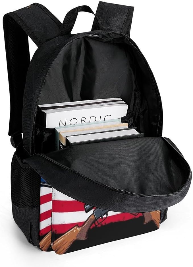 Lightweight Daypack Bookbag for Trekking Business Walking Cycling, Big Capacity Anti-Theft Multipurpose Carry On Bag, Hunting Deer Usa American Flag Black Business Computer Bag