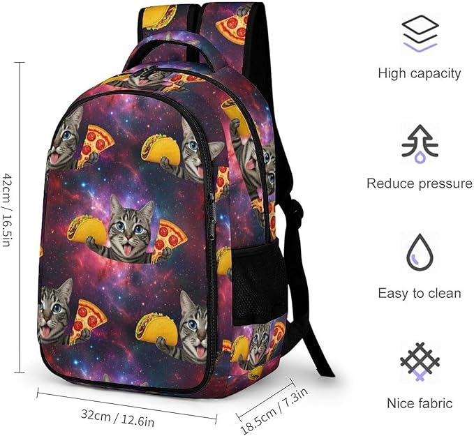 Business Anti Theft Laptop Backpack Galaxy Space Kitten Cat Eat Taco Pizza, Waterproof Travel Computer Bag with Laptop Compartment Gifts for Men Women