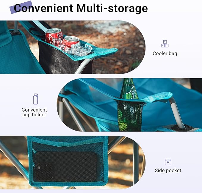 Camping Chairs Portable Folding Lightweight Outdoor Lawn Chair for Adults with Cooler Bag, Cup Holder and Side Pocket for Camping, Beach, Sports, Hiking, Fishing