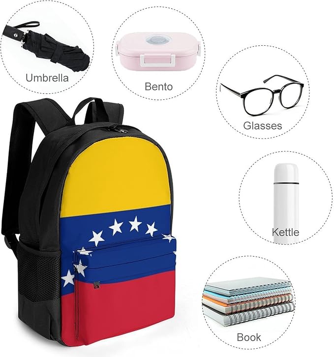 Backpack Multipurpose Anti-Theft Large Capacity Bookbag, Venezuela Flag Travel Hiking Daypack With Side Pockets