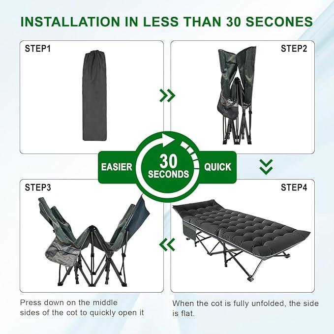 Camping Cot, Extra Wide with Thick Mattress, Folding Oversized XL 75" L x 28" W x 15" H Heavy Duty Sleeping Bed for Adult
