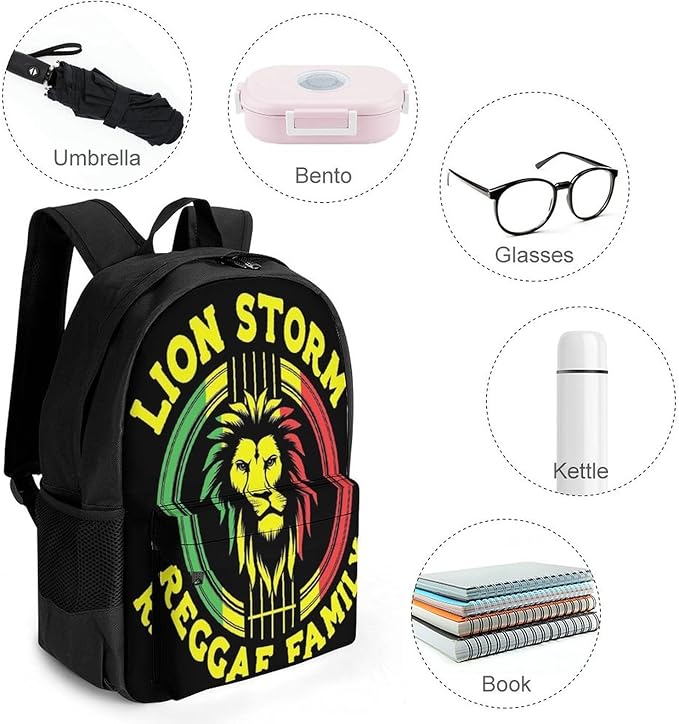 Supdreamc Shoulder Book Bags Anti-Theft Multipurpose Big Capacity Bookbag, Jamaica Reggae Rasta Lion Painting Travel Hiking Backpack With Smooth Zippers