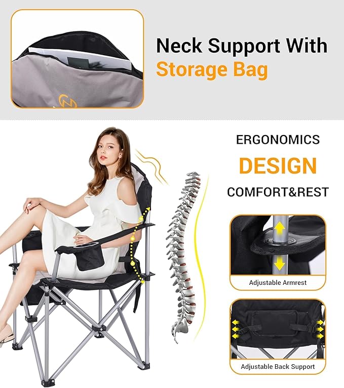 Nice C Heated Camping Chair with Battery, Outdoor Heated Chair, Heated Camping Chairs for Adults, Folding Chair, Beach Chair, Heavy Duty Cooler, Carry Bag, 10000mAh Power Bank Included (2 Pack)