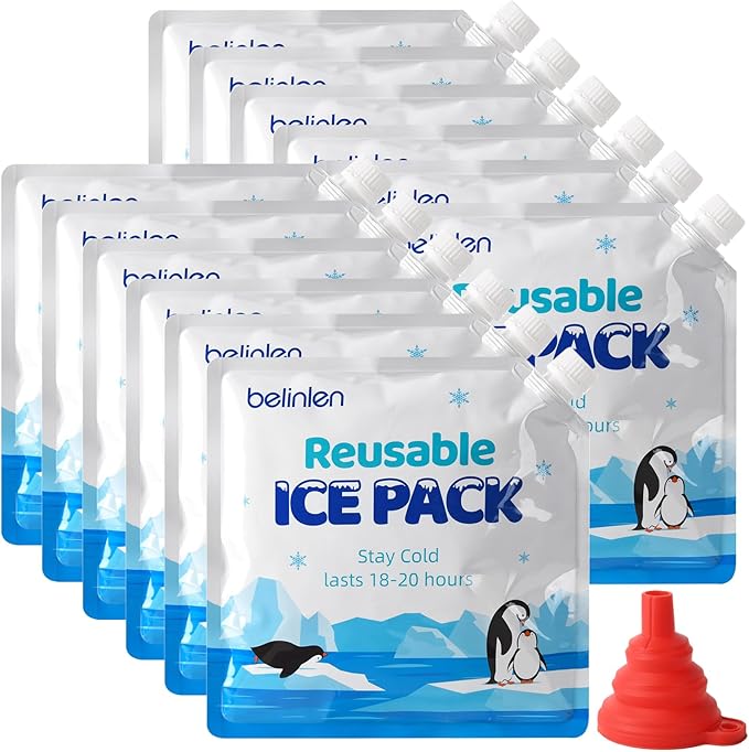 12 Pack Cooler Shock Ice Packs for Cooler Reusable 10x10 Inch Long Lasting Cooler Packs, Cooler Ice Packs Freezer Packs for Cooler Bag, Lunch Bags, Cooler Backpacks