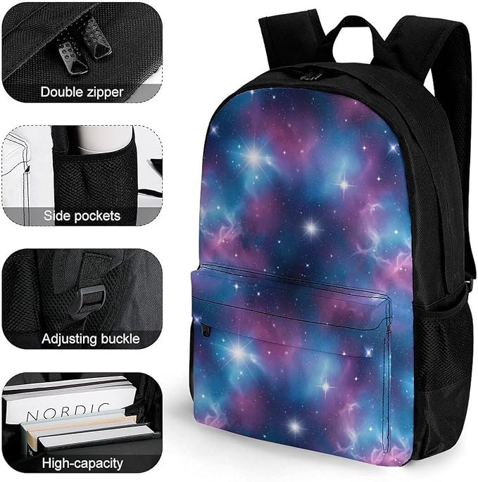 Sporty Travel Hiking Rucksack Gym Outdoor Bag Purple Blue Galaxy Daypack Backpack Men Women