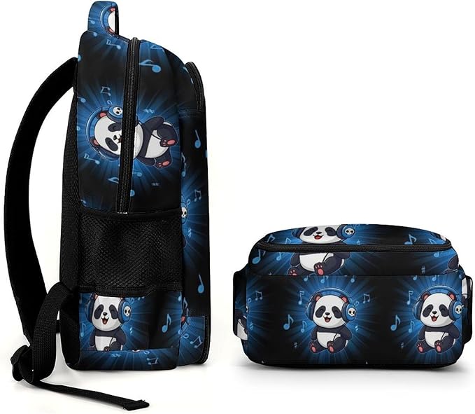 Waterproof Hiking Backpack Panda Animal Headphones Music, Anti Theft Travel Laptop Rucksack with Multi Compartments for Men Women Outdoor Sports