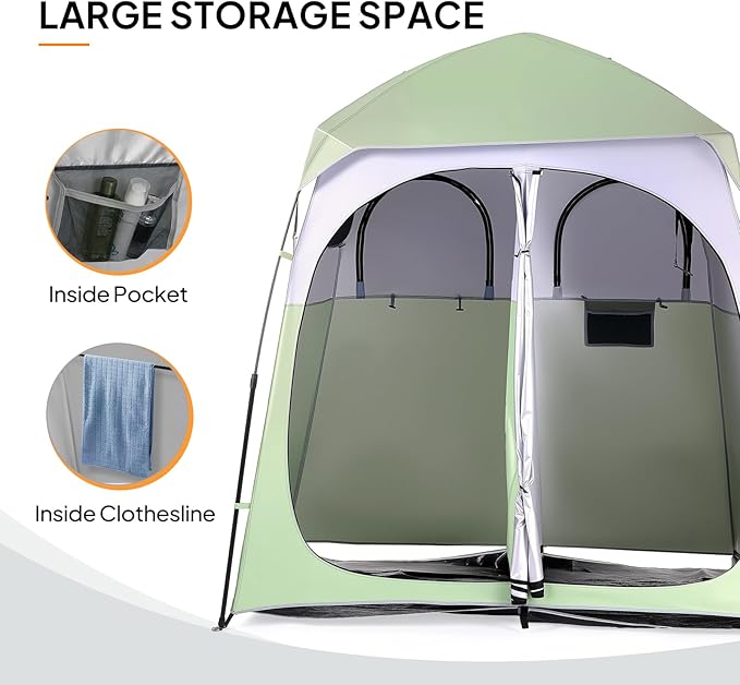VINGLI 2 Room Shower Tent, 7.5 FT Instant Pop Up Shelter with Carrying Bag, Privacy Changing Room Tent,Perfect for Portable Toilet, Camping, Dressing, Outdoor Indoor, Easy Set Up