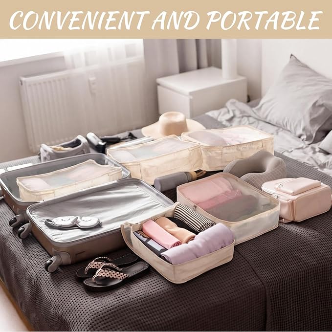 Silkfly 8 Pcs XL Packing Cube for Travel Luggage Organizer Suitcase High Capacity Large Packing Bag Bulk Reusable Mesh Travel Cube for Hiking Camping Accessory, 17.7 x 13 x 4.7 Inch (Beige)